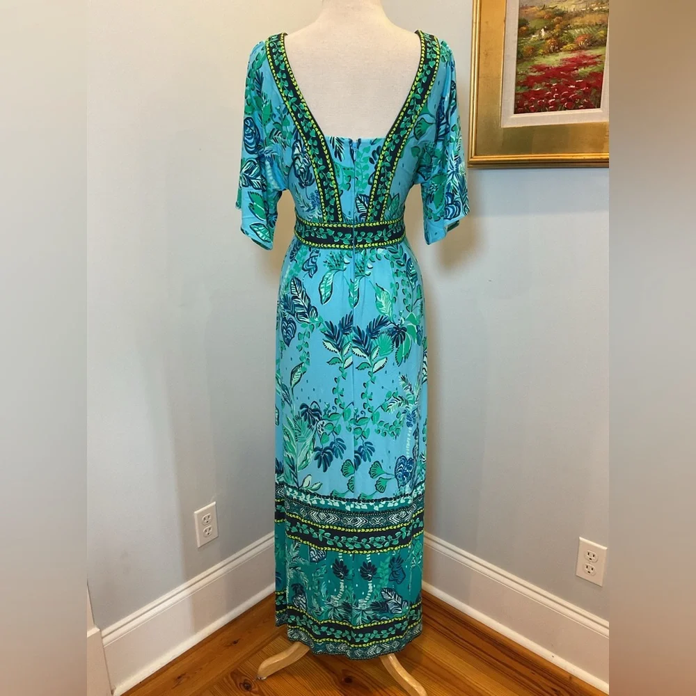 Lilly Pulitzer ILIA Elbow Sleeve Maxi Seabreeze‎ Blue Plant One On You Engin - Picture 4 of 8